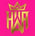 Gold logo on a pink background